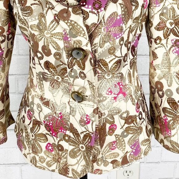 Lafayette 148 NY Floral Jacquard Blazer Brown Cream Pink Luxe Tailored Size 14 - Picture 8 of 11